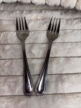 Pair of 2 Vintage Vollrath Japan A6 Dinner Forks Stainless Steel Beaded Pattern